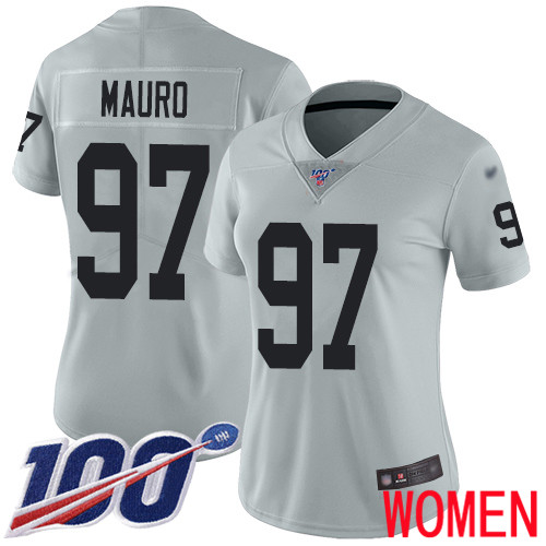 Oakland Raiders Limited Silver Women Josh Mauro Jersey NFL Football #97 100th Season Inverted Legend Jersey->youth nfl jersey->Youth Jersey